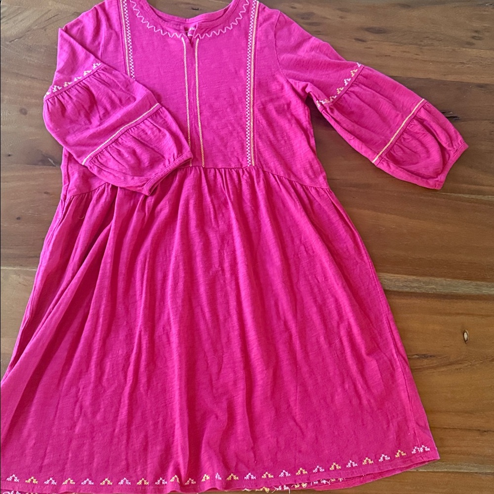 Pink Embroidered Long Sleeve Dress